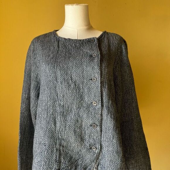 Flax Compelling Cardigan in Blue Honeycomb 100% Linen Button Down‎ Small - Picture 2 of 8